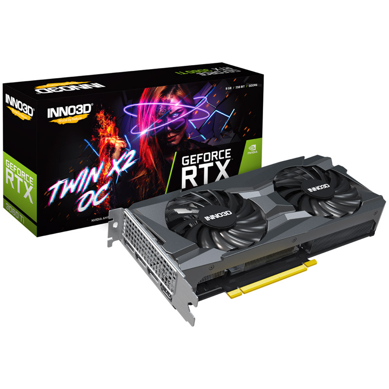 Die Grafikkarte INNO3D RTX 3060 TI TWIN X2 (OC)